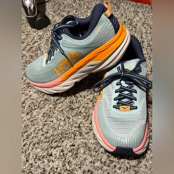 Hoka One One Bondi 7 Women's Blue Haze Orange Pink 1110519 BHBI Size 7.5 - Picture 10 of 11